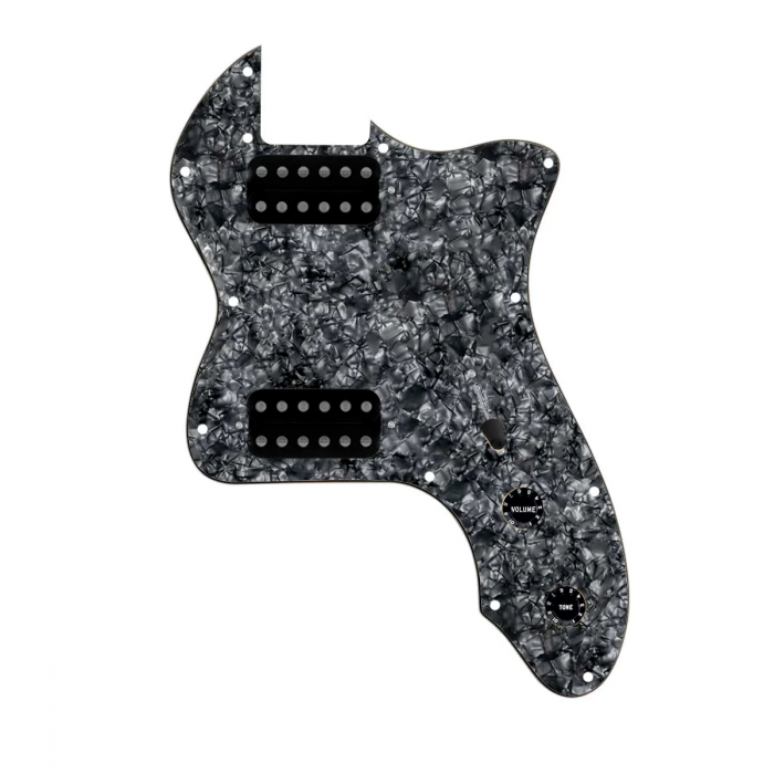 920D Custom 72 Thinline Tele Loaded Pickguard With Uncovered Cool Kids Humbuckers, Black Knobs, and Black Pearl Pickguard
