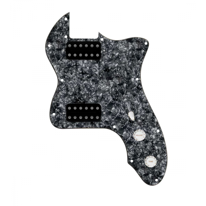 920D Custom 72 Thinline Tele Loaded Pickguard With Uncovered Cool Kids Humbuckers, White Knobs, and Black Pearl Pickguard