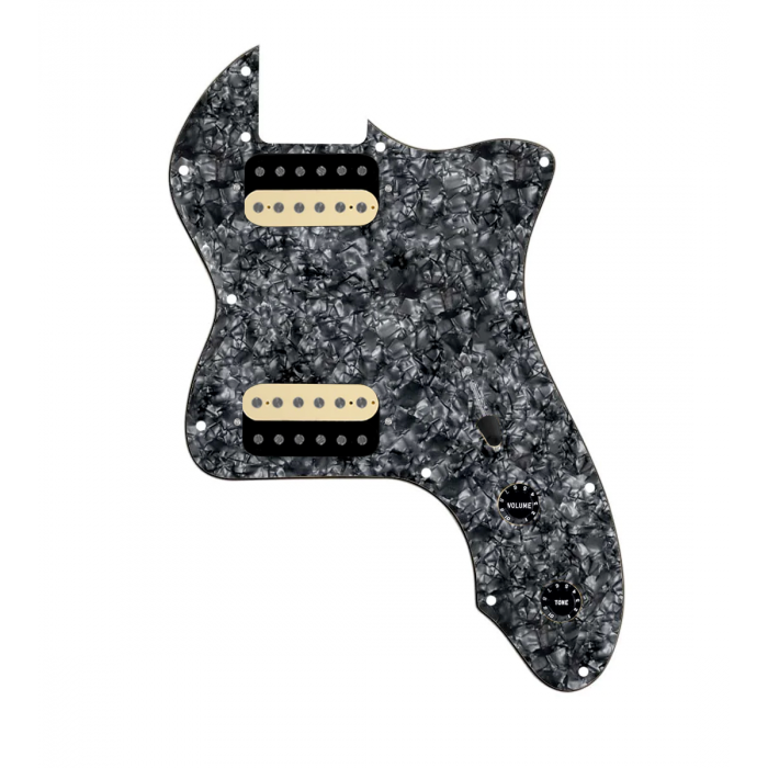 920D Custom 72 Thinline Tele Loaded Pickguard With Uncovered Roughneck Humbuckers, Black Knobs, and Black Pearl Pickguard