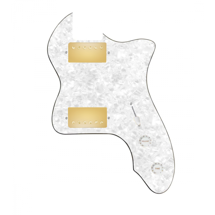 920D Custom 72 Thinline Tele Loaded Pickguard With Gold Smoothie Humbuckers, White Knobs, and White Pearl Pickguard