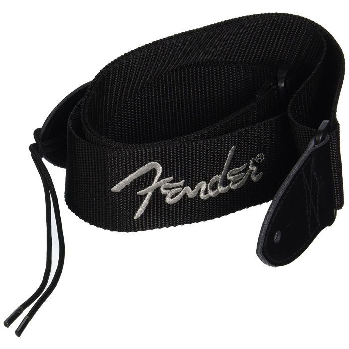 Genuine Fender 2" Thick, Poly, Adjustable Guitar Strap, Black with White Logo