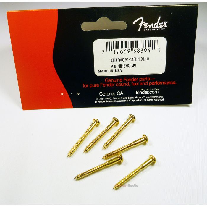 Genuine Fender USA GOLD Tremolo/Trem Bridge Mounting Screws - Pack of 6