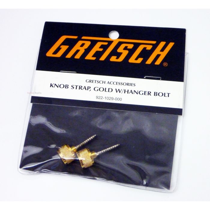 Genuine Gretsch Gold Guitar Strap Button Knobs and Hanger Bolts, Gold, Set of 2