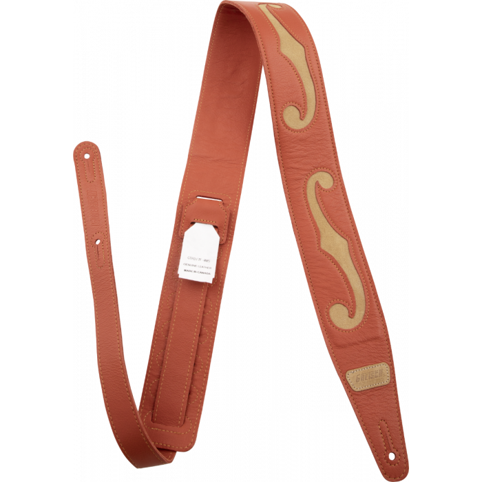 Gretsch F-Holes Leather Guitar Strap, Orange and Tan, 3" Wide