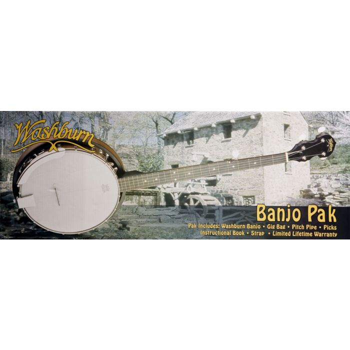 Washburn B8K 5-String Banjo Starter Kit (Gig bag, Strap, Picks, Pitch Pipe)