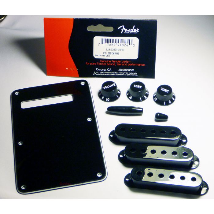 Genuine Fender Black Strat Stratocaster Accessory Kit - BackPlate, Knobs, Covers