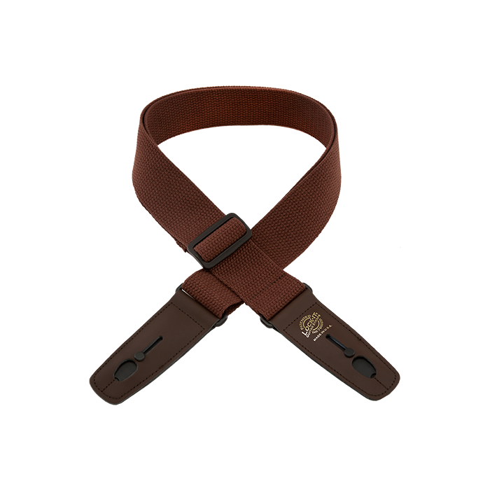 Lock-It Cotton 2" Wide Guitar Strap with Locking Leather Ends - Brown