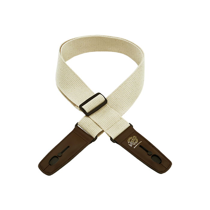 Lock-It Cotton 2" Wide Guitar Strap with Locking Leather Ends - Natural/Brown