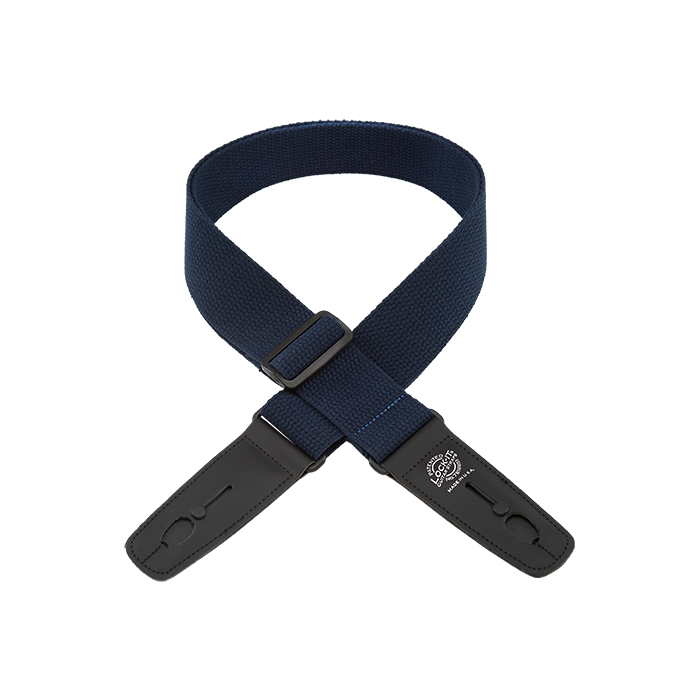 Lock-It Cotton 2" Wide Guitar Strap with Locking Leather Ends - Navy Blue