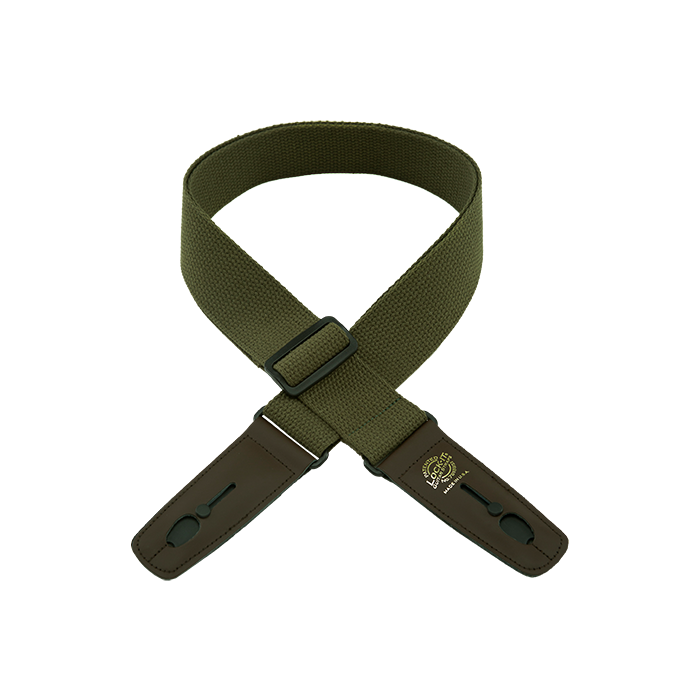 Lock-It Cotton 2" Wide Guitar Strap with Locking Leather Ends - Olive/Brown