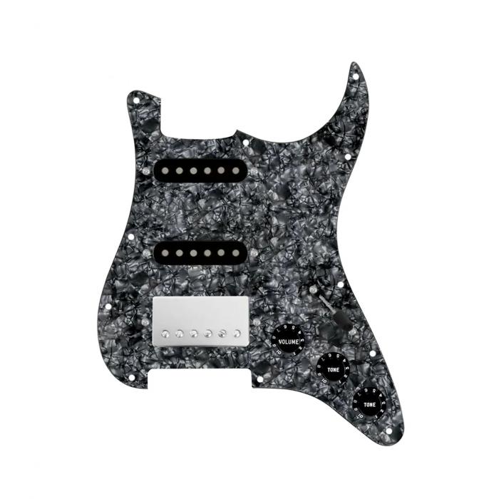 920D Custom HSS Loaded Pickguard For Strat With A Nickel Smoothie Humbucker, Black Texas Vintage Pickups, Black Knobs, and Black Pearl Pickguard