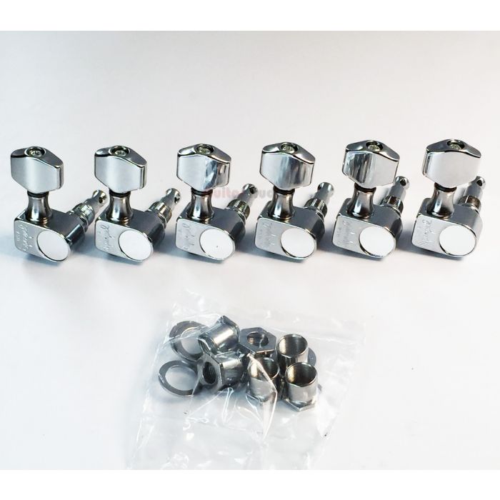 Sperzel 6-In-Line SOLID PRO Guitar Tuners Staggered Tuning Pegs - CHROME PLATED