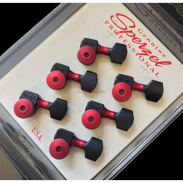 Sperzel 6-In-Line Trimlok Locking Tuners Staggered Tuning Pegs - BLACK & RED