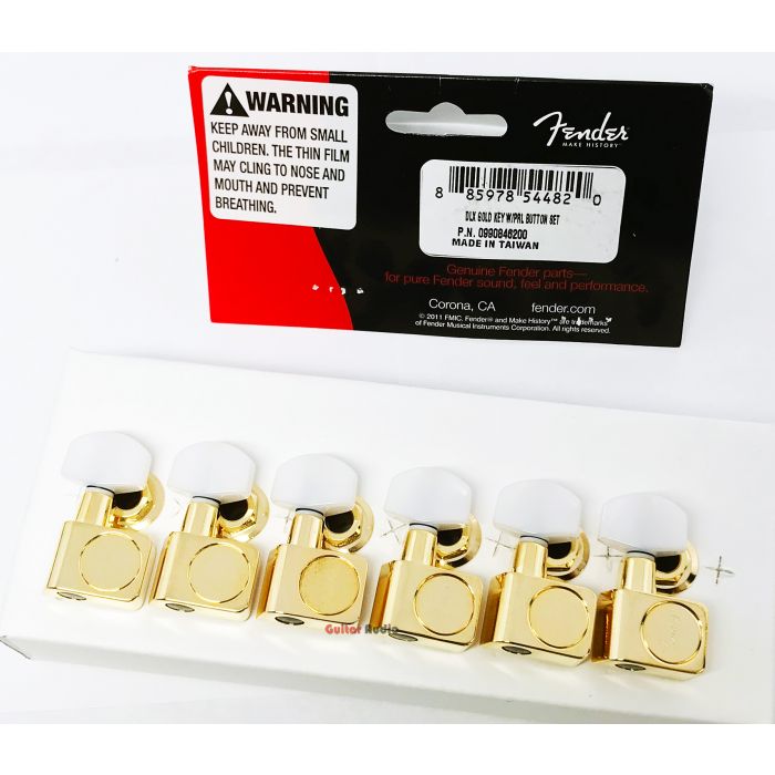 Genuine Fender DELUXE Strat/Tele Gold Tuners Pearloid Buttons Tuning Machines