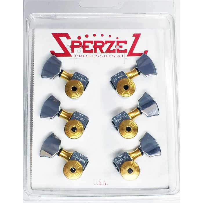 Sperzel 3X3 Trimlok 3-Per-Side Locking Tuners Tuning Pegs - CHROME & GOLD