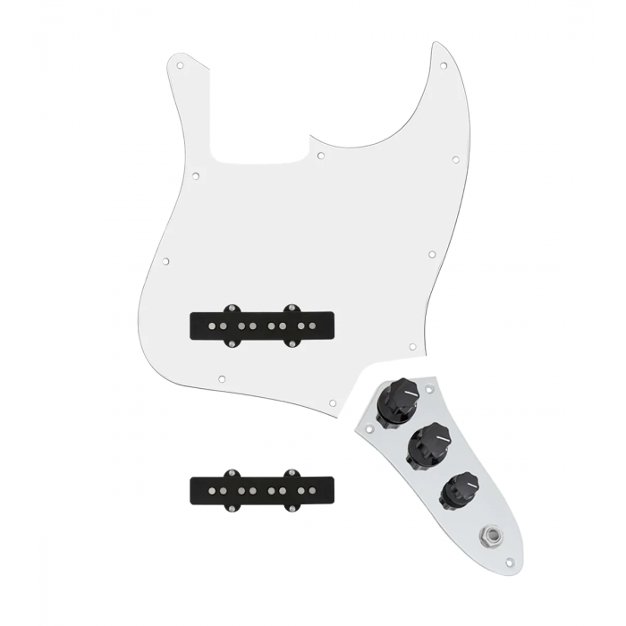 920D Custom Jazz Bass Loaded Pickguard With Drive (Hot) Pickups, White Pickguard, and JB-CON-C Control Plate
