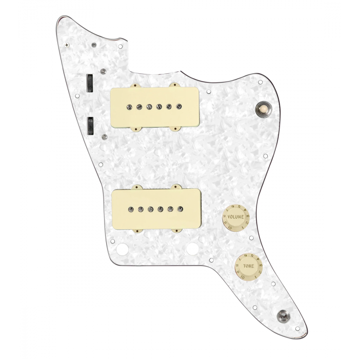 920D Custom JM Grit Loaded Pickguard for Jazzmaster With Aged White Pickups and Knobs ,  White Pearl Pickguard, and JMH-V Wiring Harness
