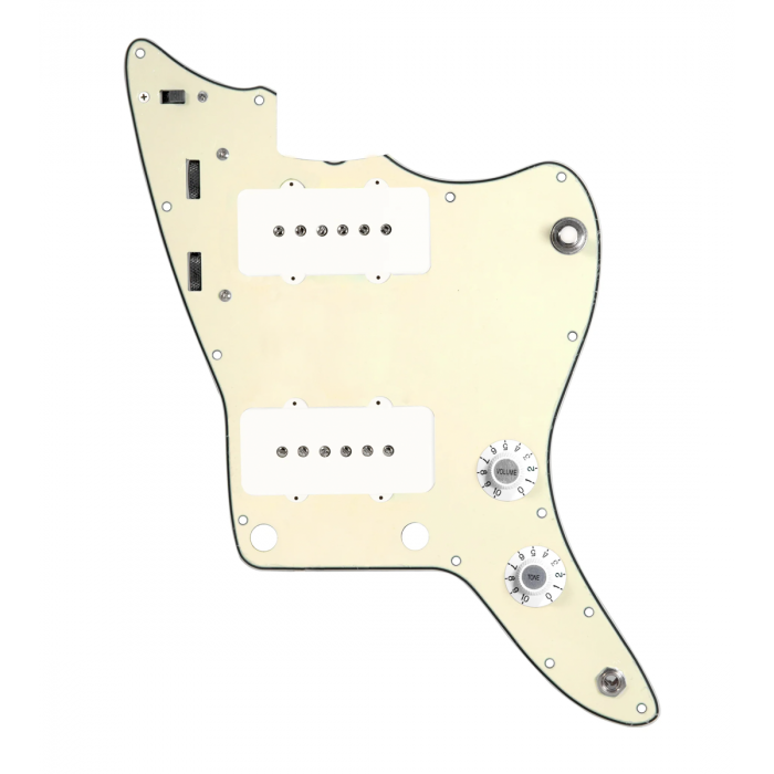 920D Custom JM Grit Loaded Pickguard for Jazzmaster With White Pickups and Knobs ,  Cream Pickguard, and JMH-V Wiring Harness