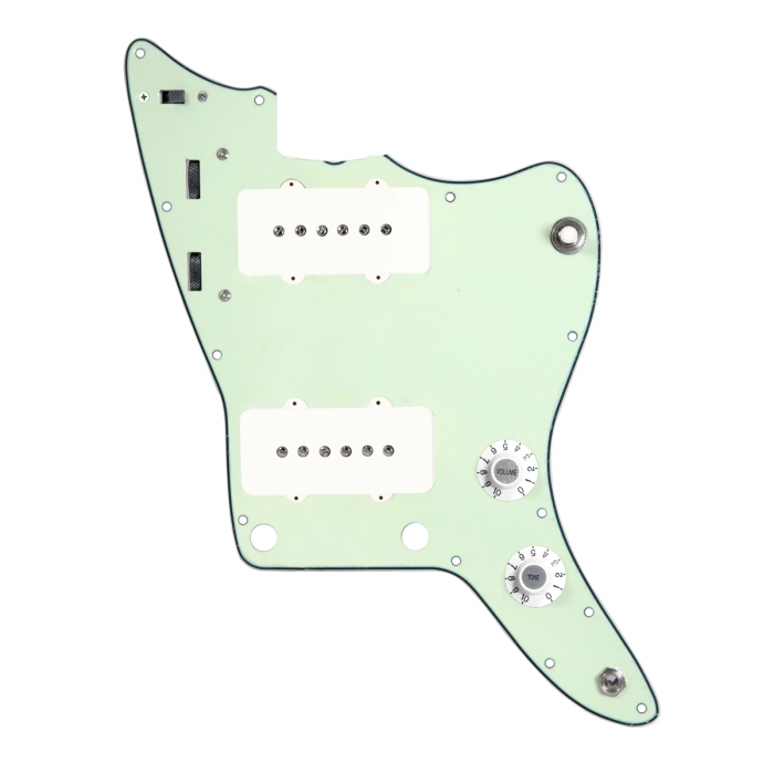 920D Custom JM Grit Loaded Pickguard for Jazzmaster With White Pickups and Knobs ,  Mint Green Pickguard, and JMH-V Wiring Harness