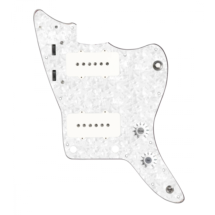 920D Custom JM Grit Loaded Pickguard for Jazzmaster With White Pickups and Knobs ,  White Pearl Pickguard, and JMH-V Wiring Harness