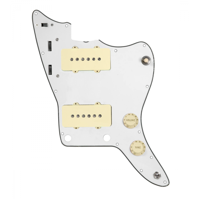 920D Custom JM Vintage Loaded Pickguard for Jazzmaster With Aged White Pickups and Knobs, Parchment Pickguard, and JMH-V Wiring Harness