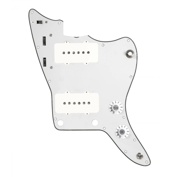 920D Custom JM Vintage Loaded Pickguard for Jazzmaster With White Pickups and Knobs, Parchment Pickguard, and JMH-V Wiring Harness