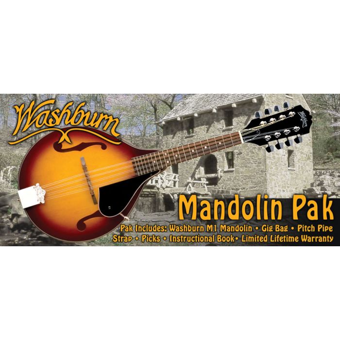 Washburn M1K A-Style Beginner Mandolin Start Package, Sunburst Finish