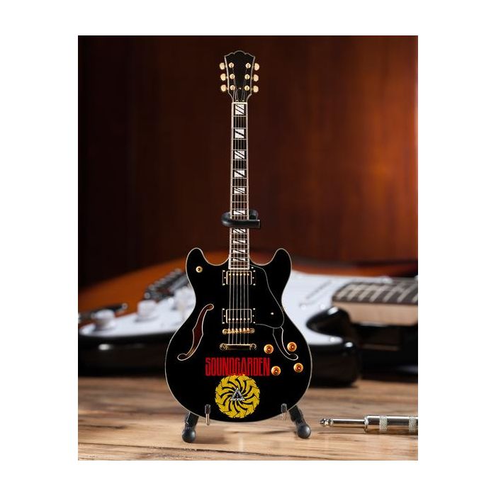 AXE HEAVEN Soundgarden Logo Signature Chris Cornell Black Hollow Body Miniature Guitar Gift