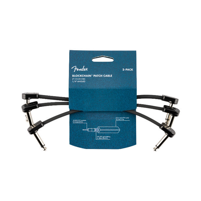 Fender Blockchain 6" Pedal Patch Cables, 3-pack, Angle/Angle