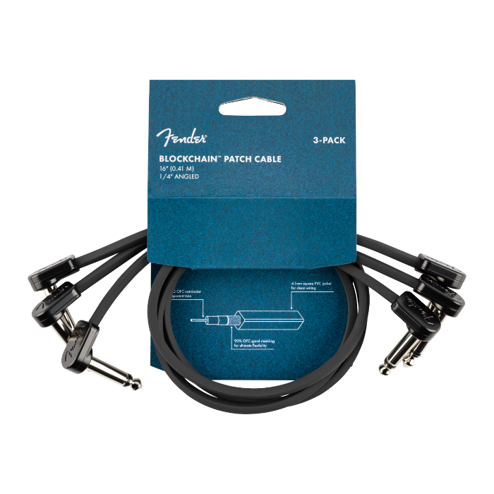 Fender Blockchain 16" Pedal Patch Cables, 3-pack, Angle/Angle