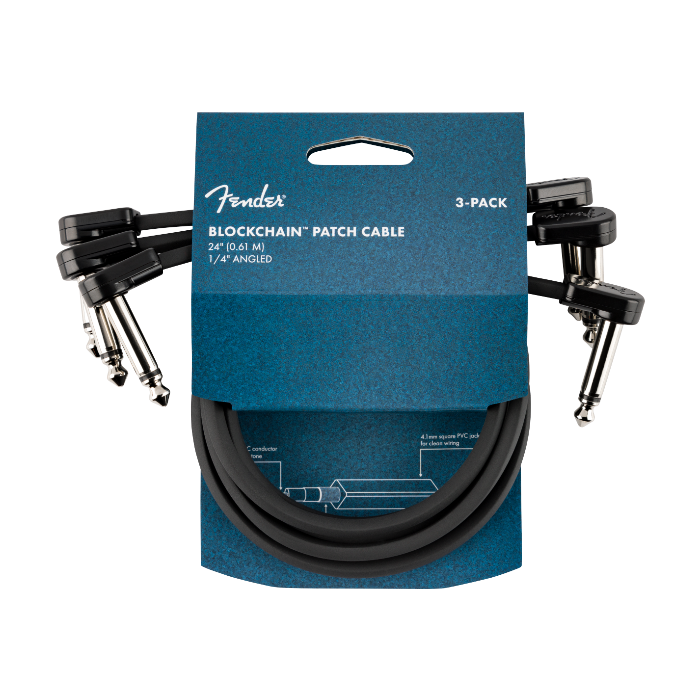 Fender Blockchain 24" Pedal Patch Cables, 3-pack, Angle/Angle