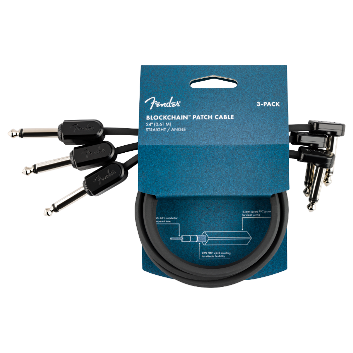 Fender Blockchain 24" Pedal Patch Cables, 3-pack, Straight/Angle