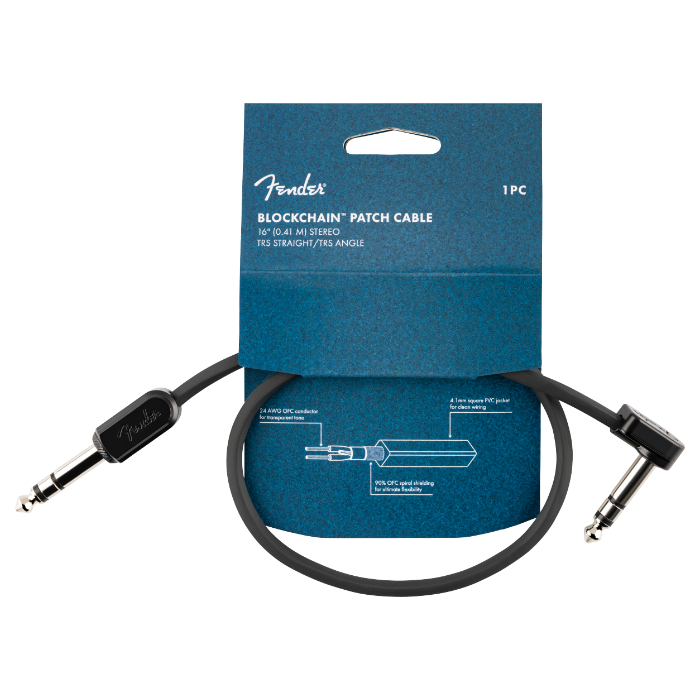 Fender Blockchain 16" Patch Cable, Stereo TRS, Straight/Angle