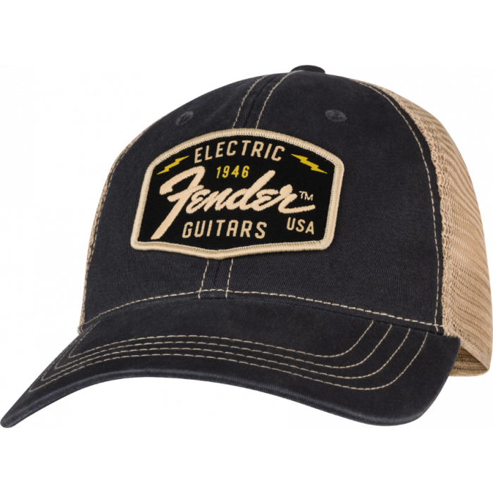 Genuine Fender Transition Logo Patch Hat, Black/Stone, One Size