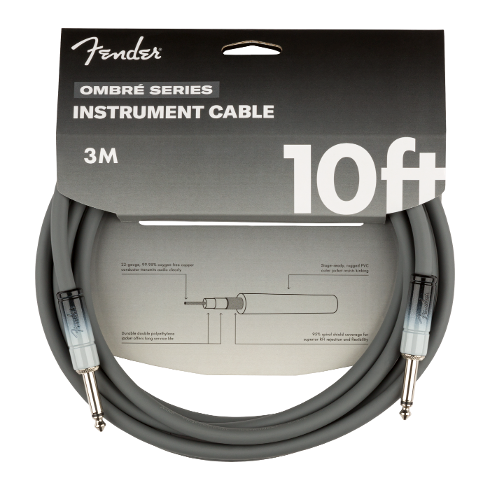 Genuine Fender Ombré Instrument Guitar Cable, Straight, 10', Silver Smoke