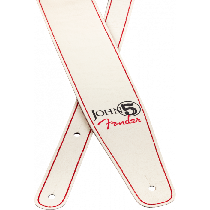 Genuine Fender John 5 Leather Guitar Strap, White and Red