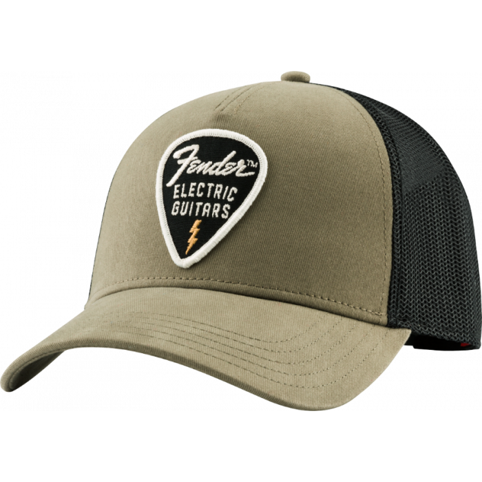 Genuine Fender Guitars Snap Back Logo Pick Patch Hat, Olive