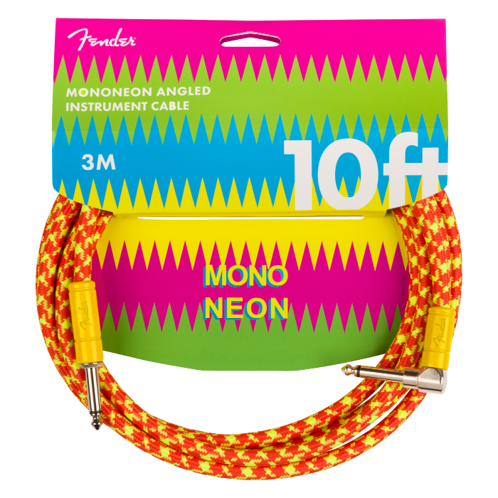  Fender MonoNeon Instrument/Guitar Cable, 10' ft, Straight to Angled, Orange