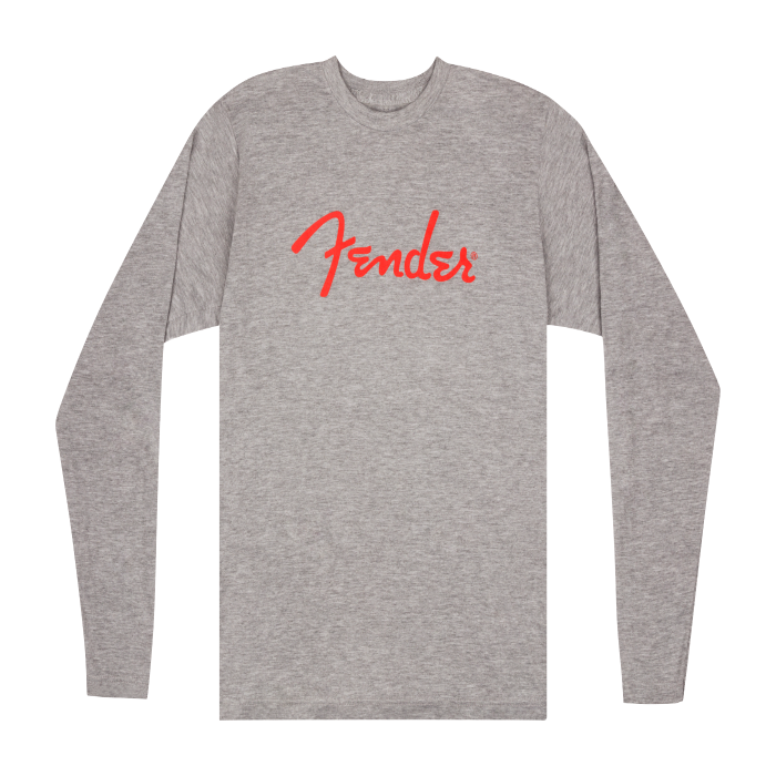  Genuine Fender Spaghetti Logo Long-Sleeve T-Shirt, Heather Gray, M, MEDIUM
