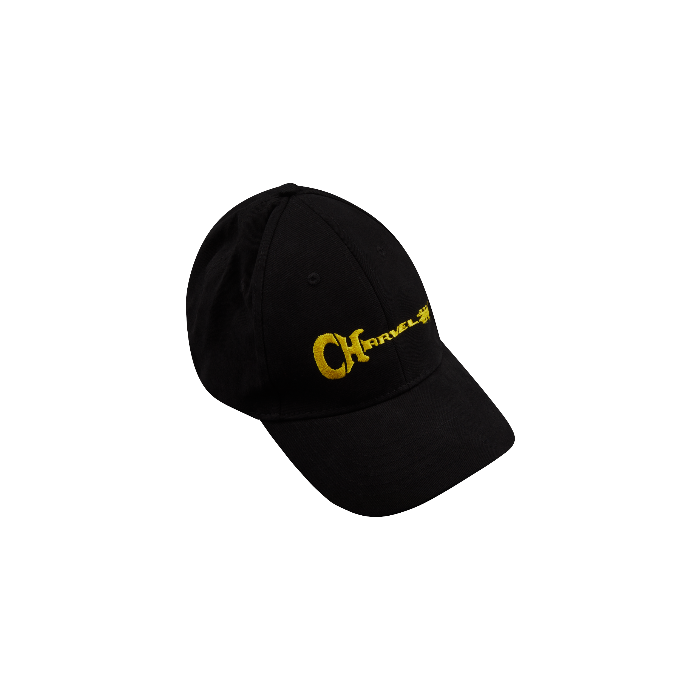 Genuine Charvel Guitar Logo Flexfit Hat, Black wi/ Yellow Logo, One Size