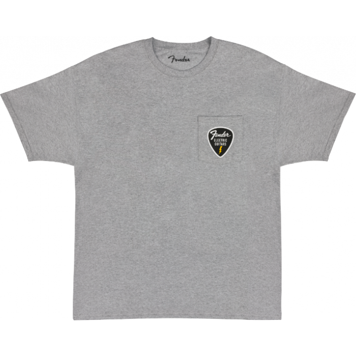 Genuine Fender Guitar Pick Patch Pocket Tee Shirt, Athletic Gray, Small (S)