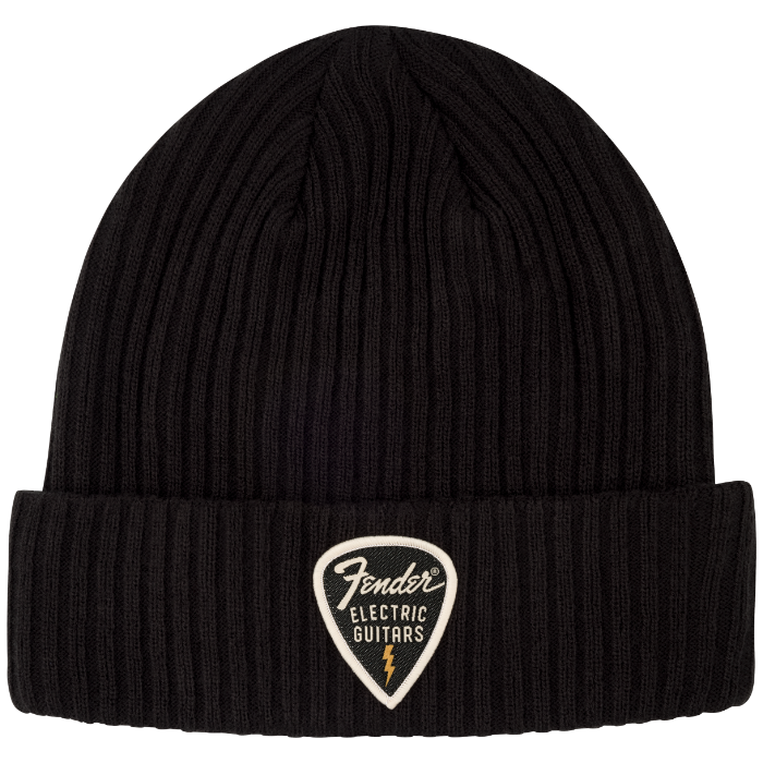 Genuine Fender Guitars Pick Patch Ribbed Beanie Hat, Black