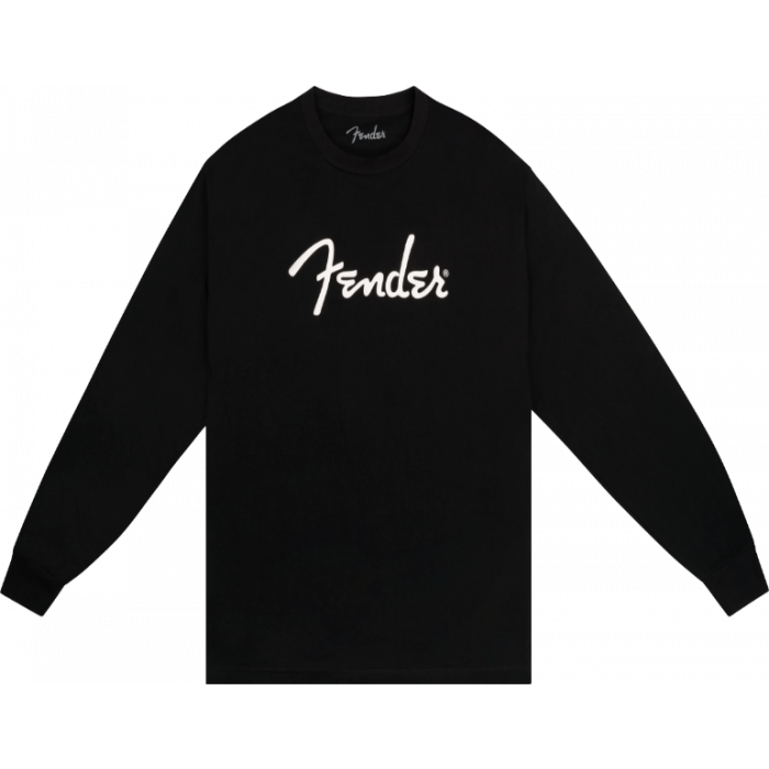 Fender Guitars Spaghetti Logo Long-Sleeve Tee T-Shirt, Black, L, LARGE