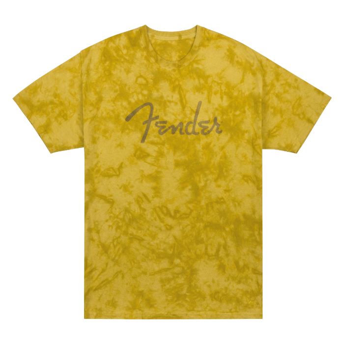 Fender Guitars Spaghetti Logo Tie-Dye Tee T-Shirt, Mustard Yellow, S, SMALL