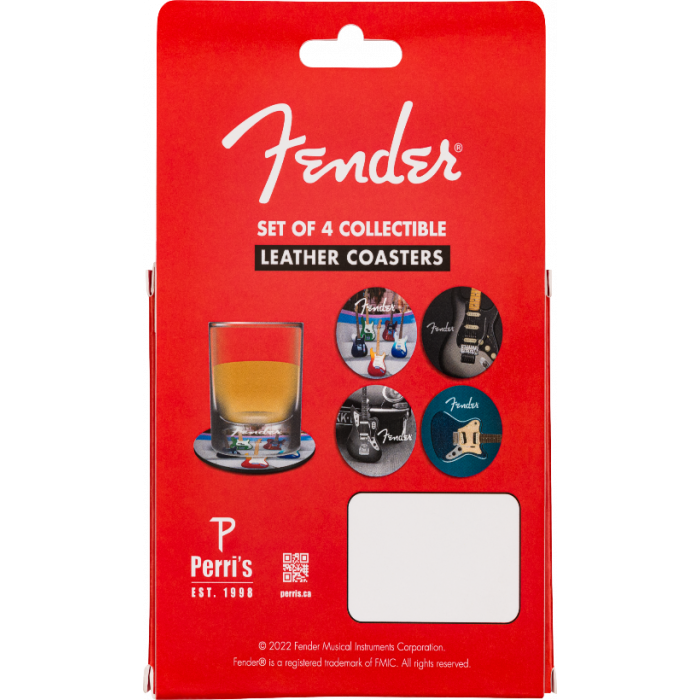 Genuine Fender Guitar Coasters, 4-Pack, Multi-Color Leather, Musician Gift