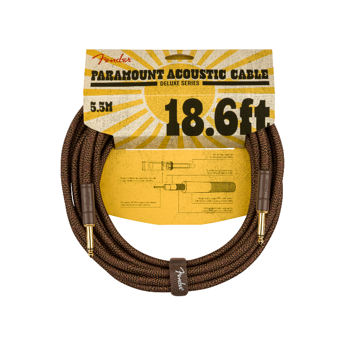 Genuine Fender Paramount Acoustic Guitar Instrument Cable, Brown, 18.6' ft