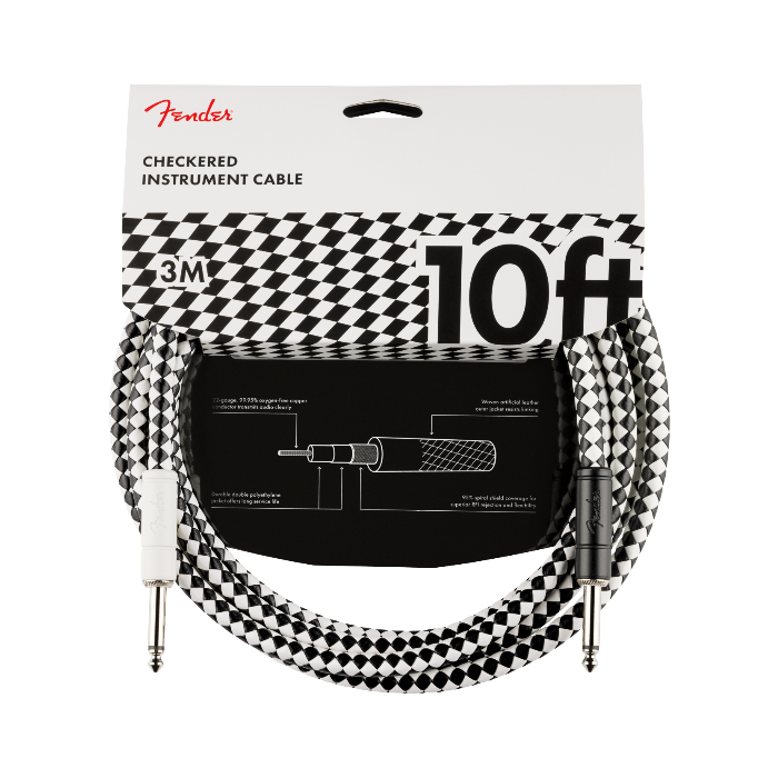 Genuine Fender Pro 10' ft Instrument/Guitar/Bass Cable, Woven  Checkered 