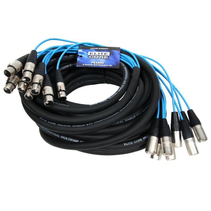 Elite Core 8 Channel 50' ft Fan-to-Fan Audio Cable XLR Stage Snake - PEX850