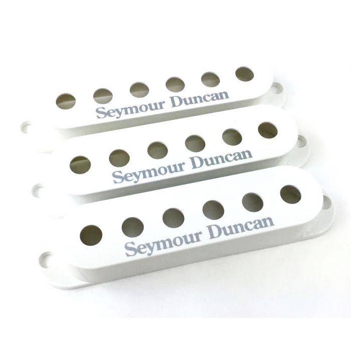 Set of 3 Seymour Duncan Single Coil Strat Pickup Covers - White with Logo