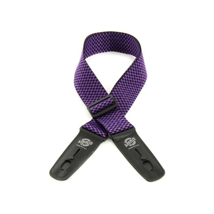 Lock-It Professional Poly Guitar Strap with Locking Leather Ends, Purple Checker
